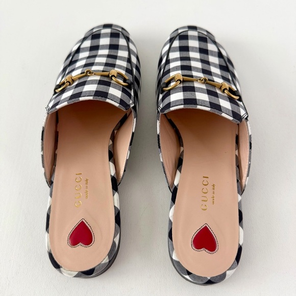 GUCCI | Black & White Gingham Check Princetown Horsebit Mules Loafers Flats 38.5 - Picture 7 of 13